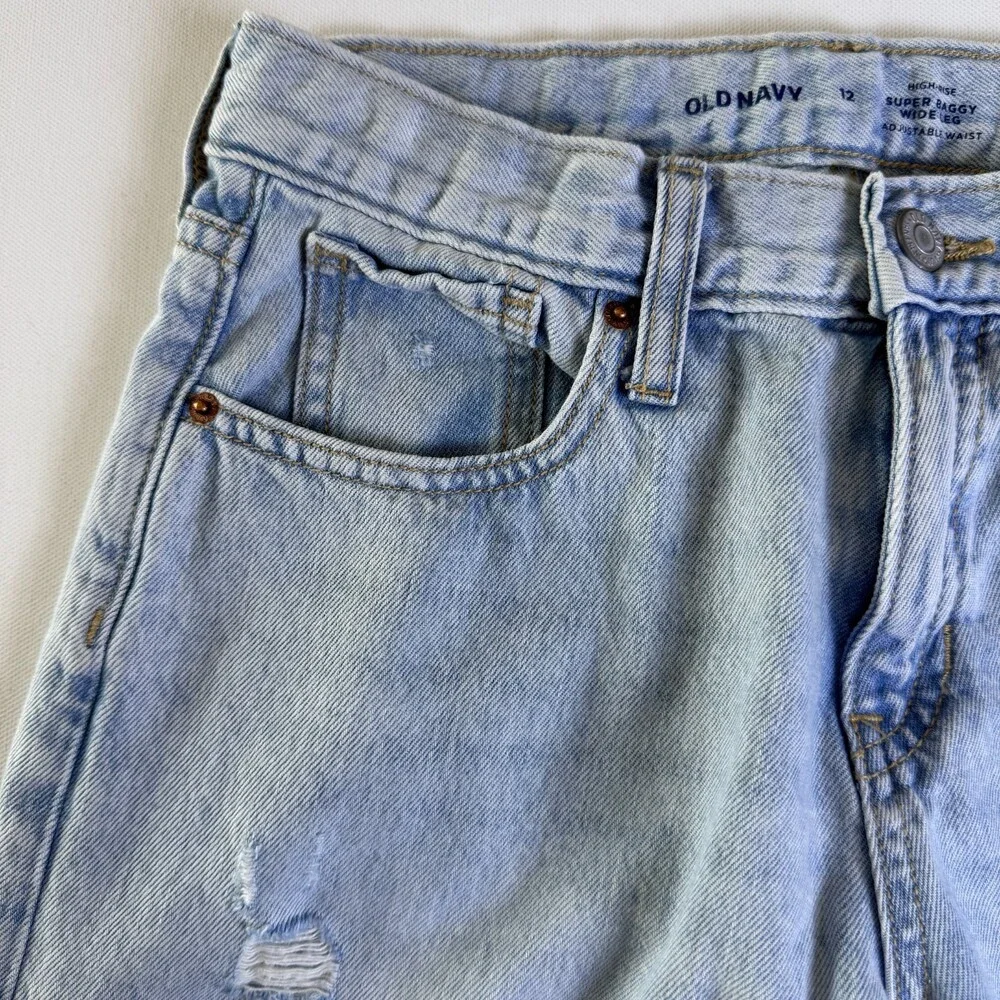 Old Navy High Rise Super Baggy Wide Leg Jeans GIRLS Size 12 Adjustable Waist